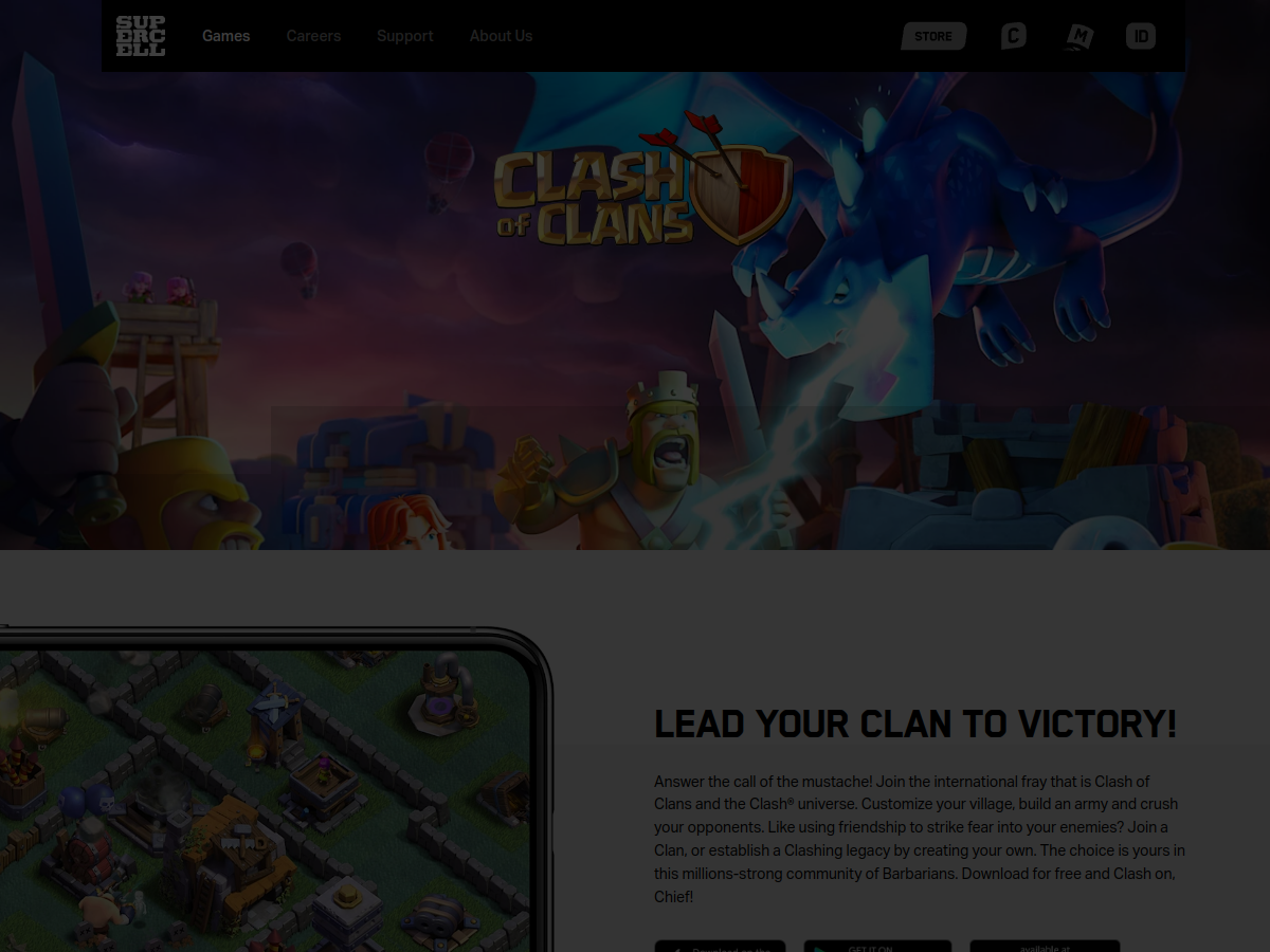 Page officielle Supercell Store pour Clash of Clans (capture du 8 septembre 2026) : aucune offre ni prix visible sans connexion préalable au compte