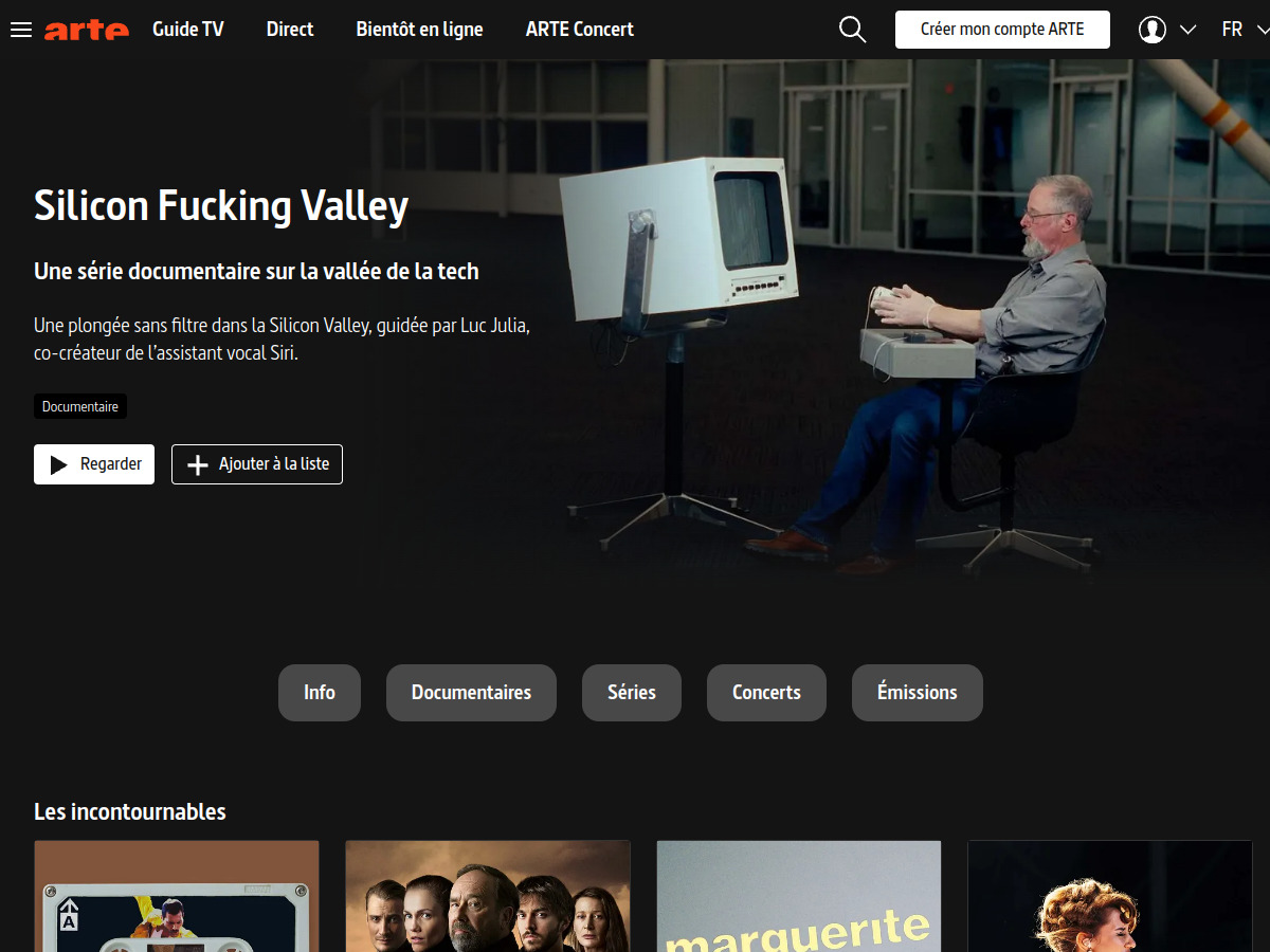 ARTE, plateforme de streaming gratuite et légale avec films, séries et documentaires (capture du 8 septembre 2026)