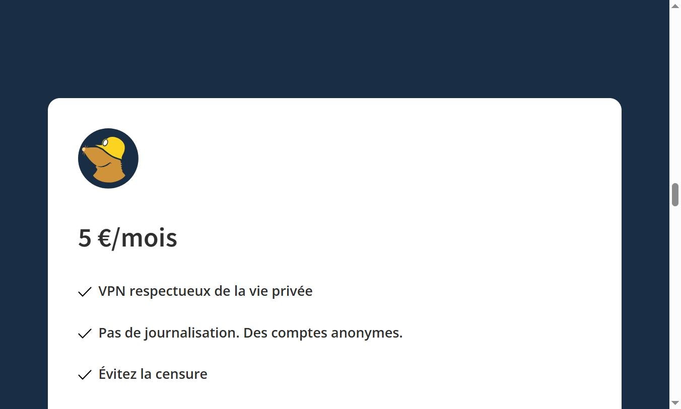 Tarif Mullvad 5€/mois — VPN respectueux de la vie privée, pas de journalisation, comptes anonymes