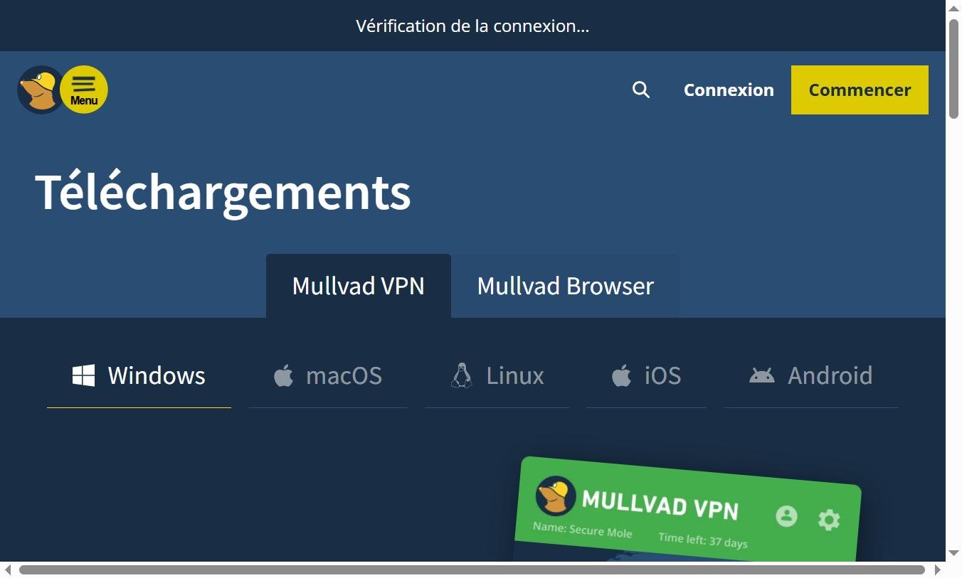 Page Téléchargements Mullvad — applications natives Windows, macOS, Linux, iOS, Android