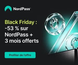 Bannière officielle NordPass Black Friday : -53 % sur NordPass et 3 mois offerts