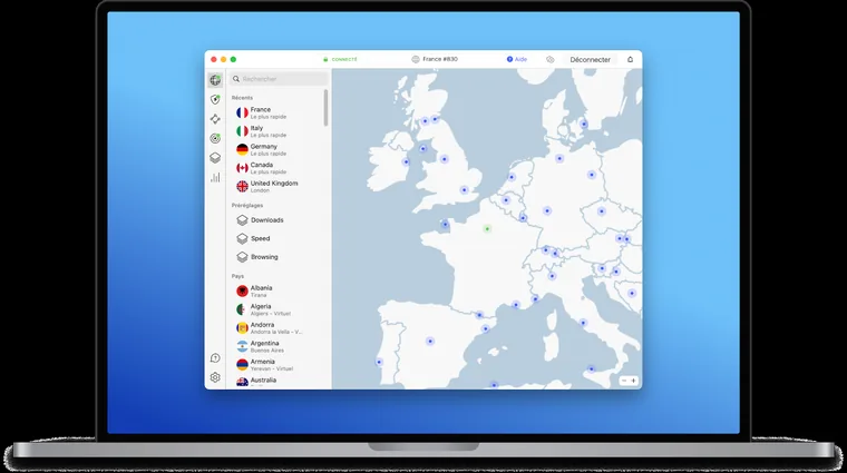 Application NordVPN connectée