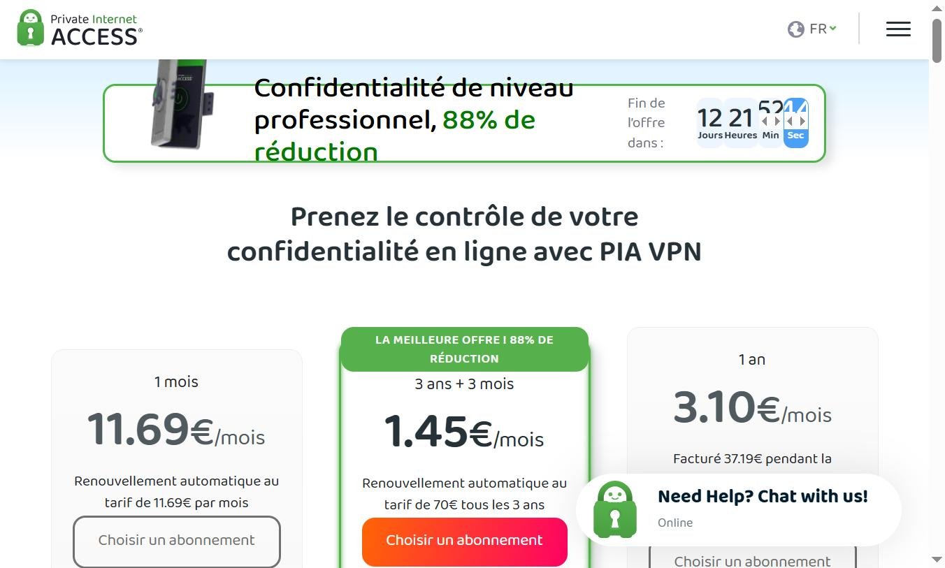 PIA — confidentialité de niveau professionnel à 1,45 €/mois avec 88% de réduction