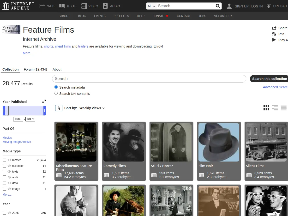 Collection Feature Films de l'Internet Archive, films du domaine public en téléchargement gratuit